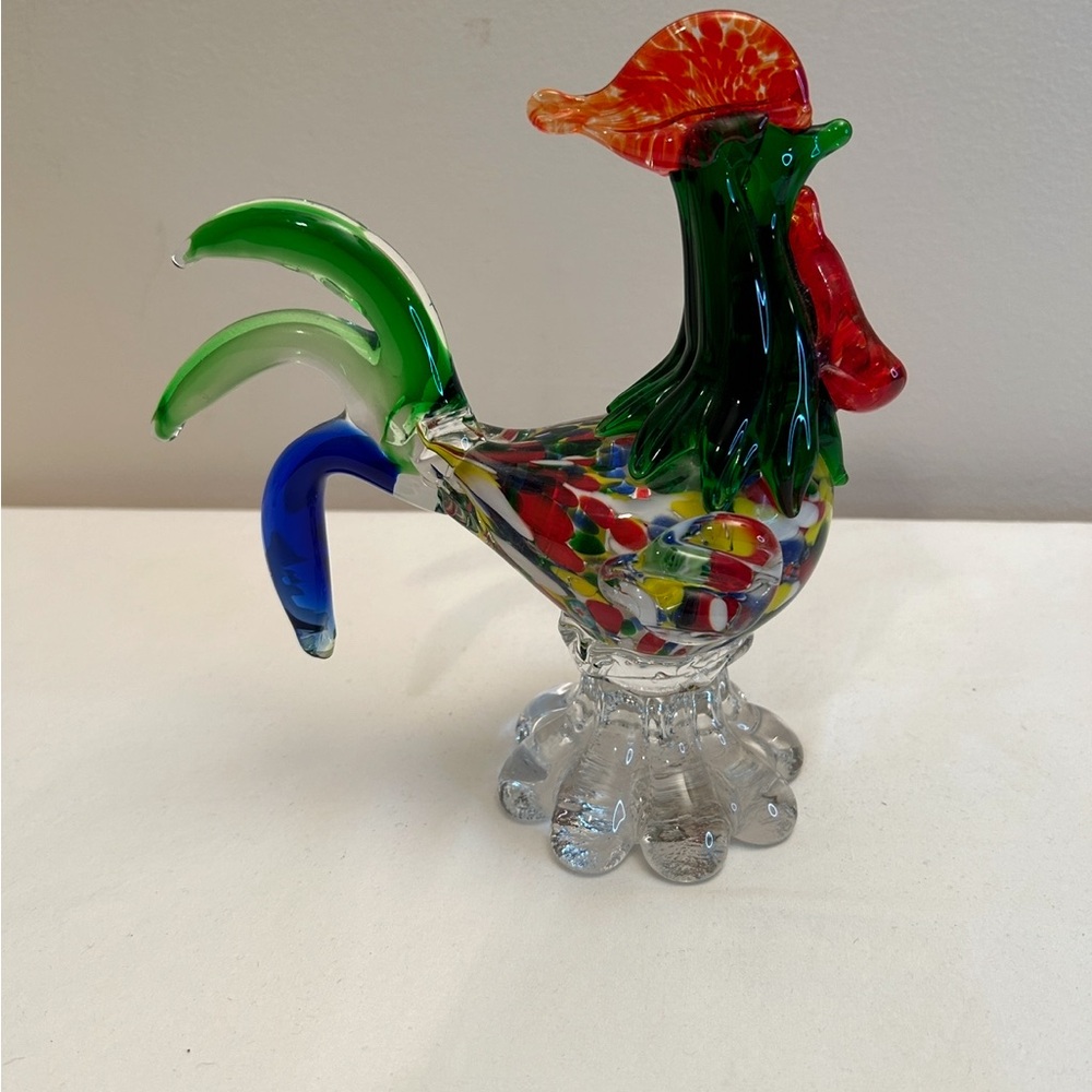 Vibrant Multicolor Glass Rooster Sculpture